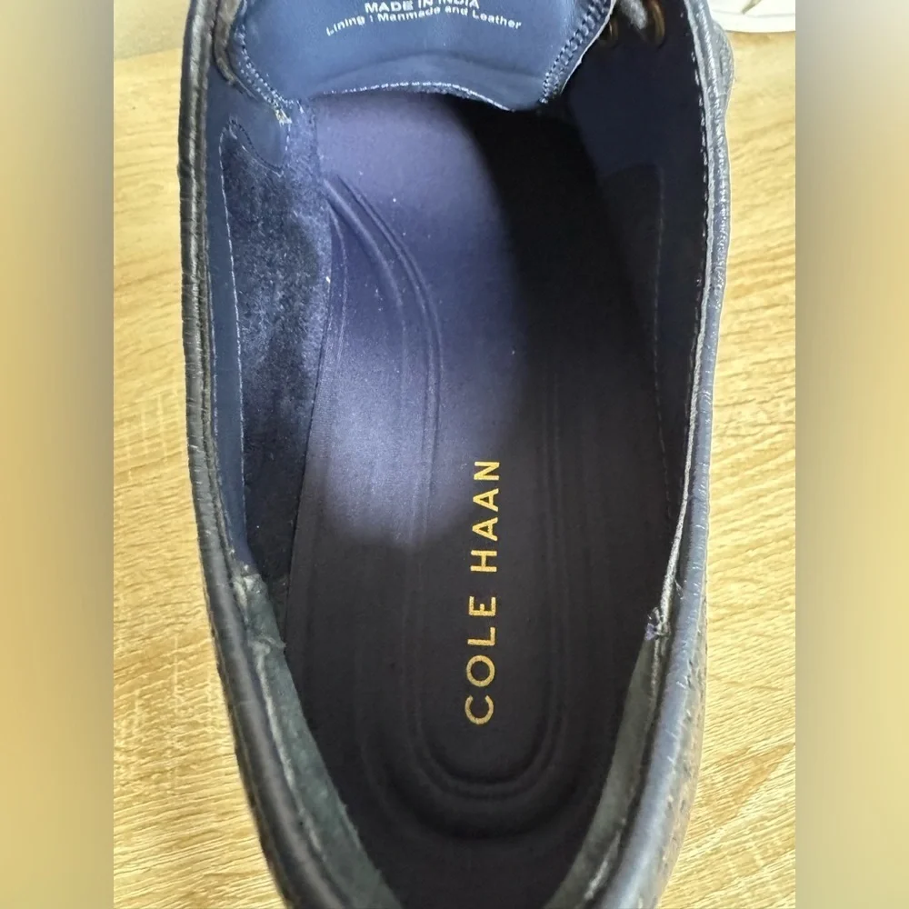 Cole Haan Men’s 8.5 Navy Blue Leather Oxford Lace Up Work Office Dress Shoes